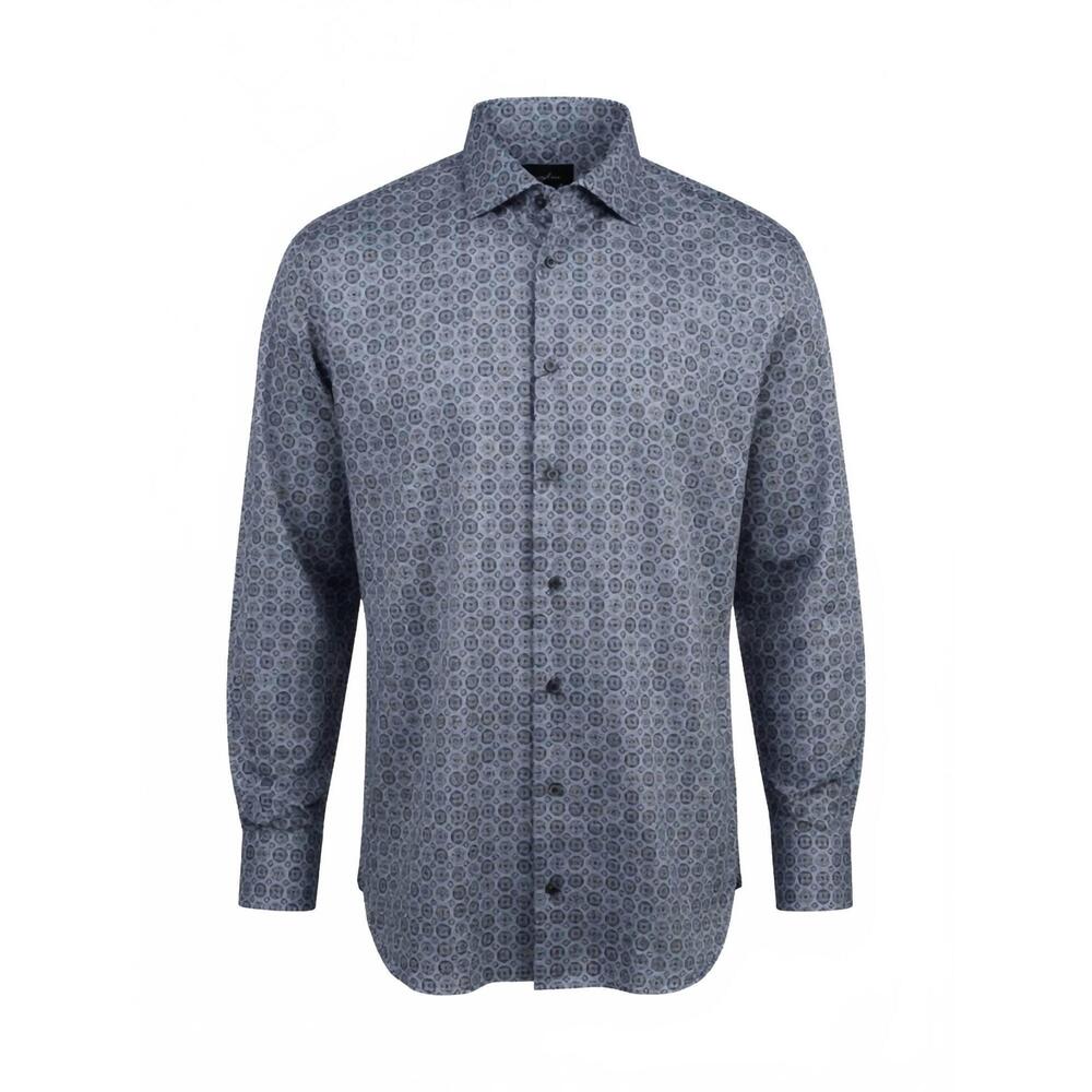 NEW CALDER CARMEL men's geometric cotton sport shirt in blue